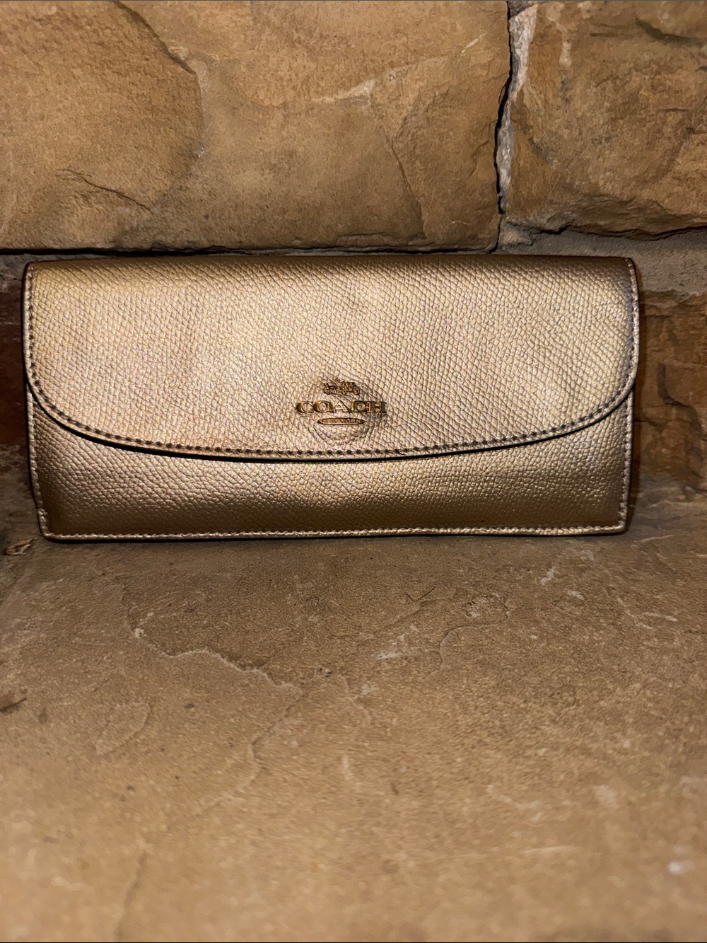 Coach Metallic Gold Leather Flap Wallet